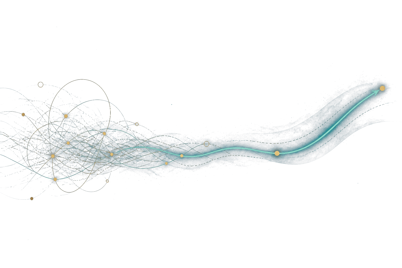Abstract paths resolving into a clear rising curve